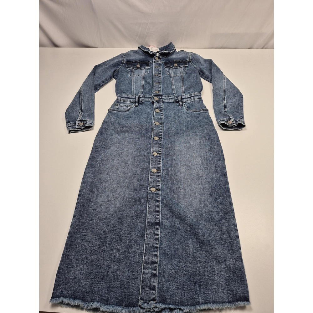 Wash Lab Denim Shirt Dress Womens Small Blue Belted Long Sleeve Midi Pocket - Picture 1 of 10